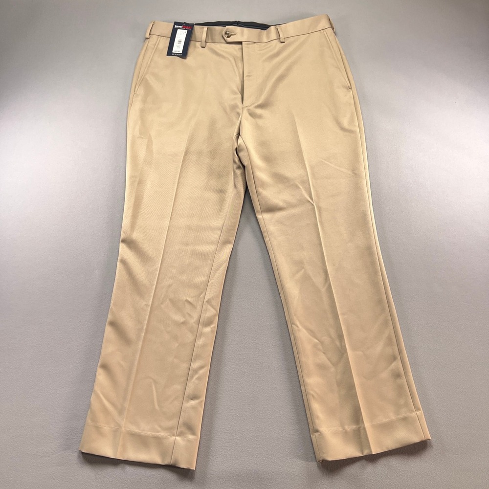 Roundtree & Yorke Travelsmart Pants Men 36x30 Beige Belt Loops Wrinkle Resistant